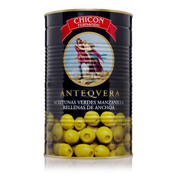 Aceitunas verdes manzanillas rellenas de anchoas grande